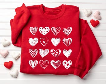 Womens Valentines Heart Sweatshirt, Valentines Day Shirt, Cute Valentines Day Gift, Love Sweatshirt, Drawn Heart Valentine Shirt, XOXO Shirt