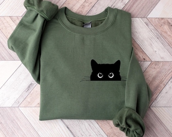 Cute Black Cat Halloween Sweatshirt, Womens Halloween Shirt, Halloween Party Shirt, Halloween Gift, Halloween Costume, Fall Graphic Tee