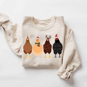 Sweat-shirt mignon de poulets de Noël, sweat-shirt de ferme de Noël, sweat-shirt drôle de poulet de Noël, col d’équipage de Noël, sweat-shirt de vacances