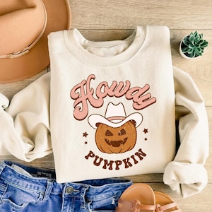 Howdy Pumpkin Western Halloween Sweatshirt, Cute Womens Western Halloween Tee, Retro Halloween Shirt, Country Cowgirl Halloween Shirt