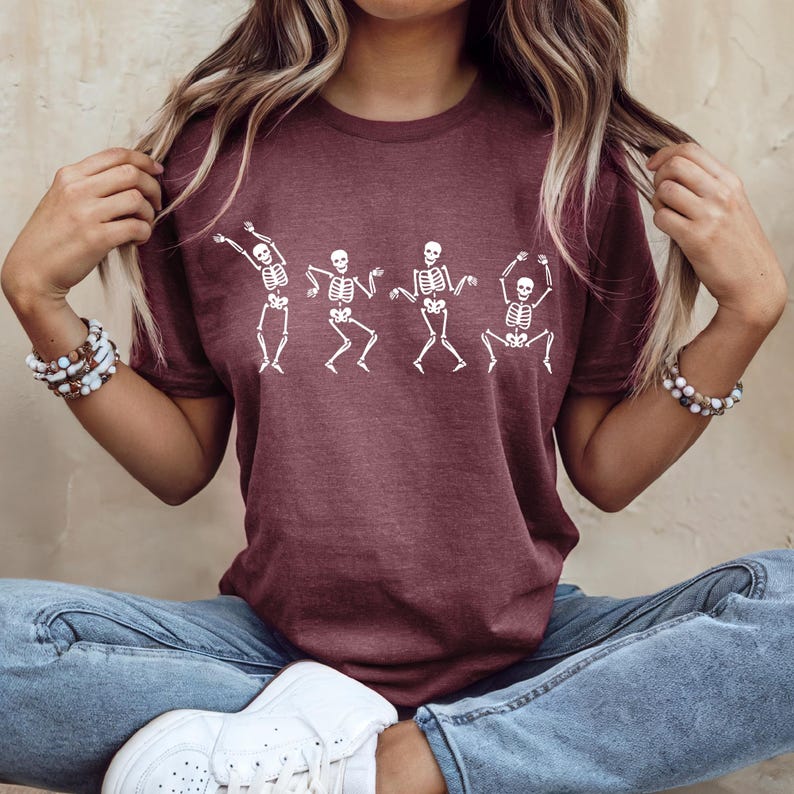 Dancing Skeleton Sweatshirt, Skeleton Halloween Shirt, Womens Halloween Shirt, Halloween Party Shirt, Cute Halloween Gift, Fall Graphic Tee image 8