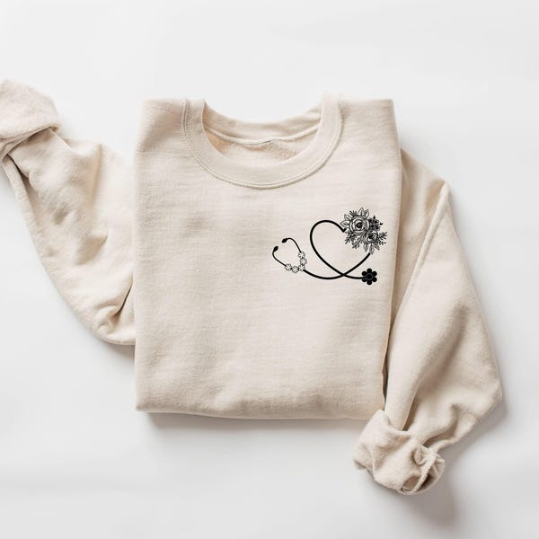 Cute Nurse Sweatshirt, Floral Stethoscope Shirt, Nursing School Gift, Healthcare Gift, Medicine Shirt, Doctor Shirt, Medical Assistant Tees