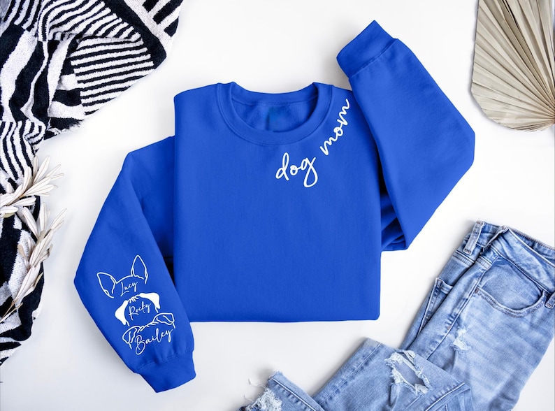 Custom Dog Mom Sweatshirt With Ears Name On Sleeve, Personalize Mom Gift, Mothers Day Gift Dog Mom, Dog Lover Mom Gift, Christmas Gift Mom image 5