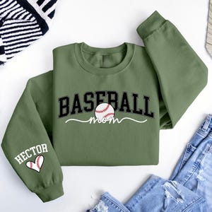 Personalize Baseball Mom Kids Name On Sleeve Sweatshirt, Baseball Season Shirt, Mom Baseball Sweater, Baseball Mama Shirt, Baseball Mom Gift image 2