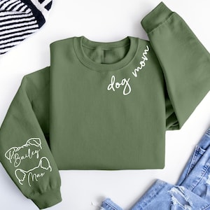 Custom Dog Mom Sweatshirt With Ears Name On Sleeve, Personalize Mom Gift, Mothers Day Gift Dog Mom, Dog Lover Mom Gift, Christmas Gift Mom image 1