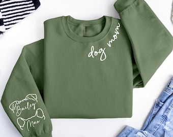 Custom Dog Mom Sweatshirt With Ears Name On Sleeve, Personalize Mom Gift, Mothers Day Gift Dog Mom, Dog Lover Mom Gift, Christmas Gift Mom