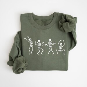 Dancing Skeleton Sweatshirt, Skeleton Halloween Shirt, Womens Halloween Shirt, Halloween Party Shirt, Cute Halloween Gift, Fall Graphic Tee image 2