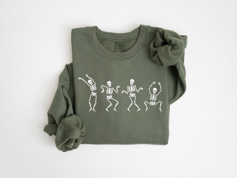 Dancing Skeleton Sweatshirt, Skeleton Halloween Shirt, Womens Halloween Shirt, Halloween Party Shirt, Cute Halloween Gift, Fall Graphic Tee image 2