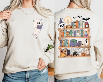 Cute Ghost Book Reader Sweatshirt, Librarian Ghost Halloween, Halloween Teacher Shirt, Book Lover Halloween Gift, Bookish Halloween Shirt