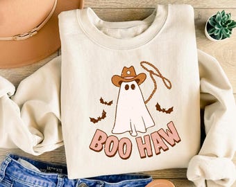 Cute Ghost Halloween Sweatshirt, Boo Haw Western Halloween Shirt, Retro Halloween Shirt, Country Cowgirl Halloween Shirt, Cowboy Ghost Shirt