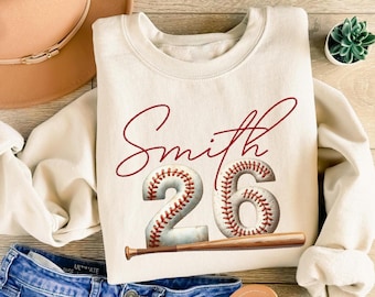 Personalized Baseball Mom Sweatshirt With Kids Name & Number, Baseball Mama Outfit