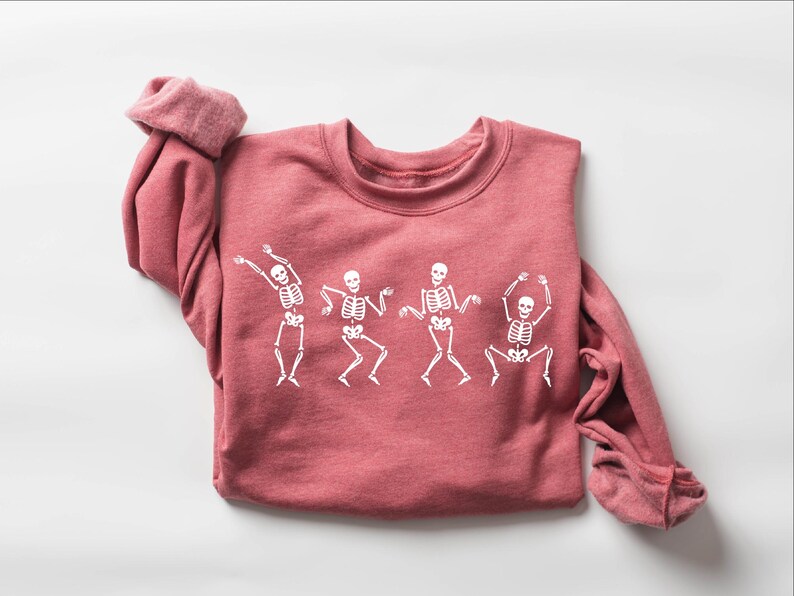 Dancing Skeleton Sweatshirt, Skeleton Halloween Shirt, Womens Halloween Shirt, Halloween Party Shirt, Cute Halloween Gift, Fall Graphic Tee image 3