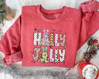 Holly Jolly Christmas Sweatshirt : Festive Holiday Sweater, Family Xmas Party Top Tee