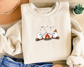 Cute Little Ghosts Camping Sweatshirt, Halloween Campfire Shirt, Spooky Marshmallow Ghost Shirt, Funny Fall Ghost Gift, Halloween Outfit