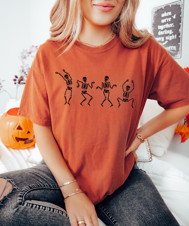 Dancing Skeleton Sweatshirt, Skeleton Halloween Shirt, Womens Halloween Shirt, Halloween Party Shirt, Cute Halloween Gift, Fall Graphic Tee image 4