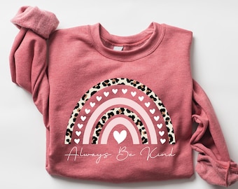 Always Be Kind Sweatshirt, Teacher Sweatshirt, Leopard Heart Shirt, Valentines Day Sweatshirt, Cute Valentines Shirt, Valentine Graphic Tee