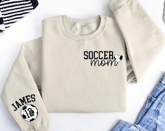 Custom Soccer Mom Kids Name On Sleeve Sweatshirt, Mom Soccer Sweater, Soccer Mama Shirt, Gift for Soccer Mom, Fall Soccer Season Shirt