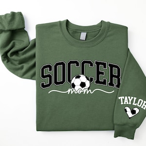 Personalize Soccer Mom Kids Name On Sleeve Sweatshirt, Mom Soccer Sweater, Soccer Mama Shirt, Gift for Soccer Mom, Fall Soccer Season Shirt image 2