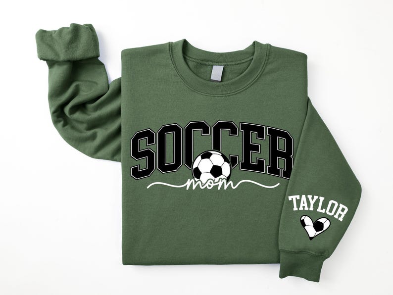 Personalize Soccer Mom Kids Name On Sleeve Sweatshirt, Mom Soccer Sweater, Soccer Mama Shirt, Gift for Soccer Mom, Fall Soccer Season Shirt image 2