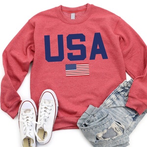 Womens USA Crewneck Sweatshirt, USA Shirt, America Sweatshirt, 4th of July Sweatshirt, Patriotic Sweatshirt, Red White and Blue