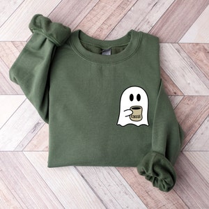 Cute Spooky Coffee Sweatshirt, Womens Ghost Sweatshirt, Spooky Season, Fall Coffee Lover Shirt, Halloween Party Shirt, Fall Graphic Shirt