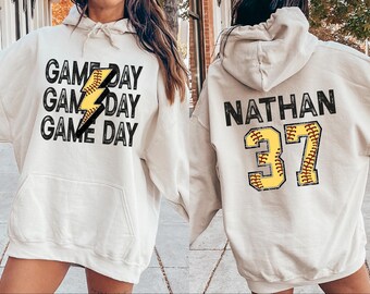 Game Day Softball Mama Kids Name & Number Sweatshirt, Mothers Day Gift For Softball Mom, Softball Season Shirt, Game Day Softball Mama Shirt