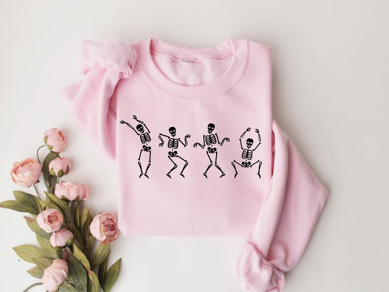 Dancing Skeleton Sweatshirt, Skeleton Halloween Shirt, Womens Halloween Shirt, Halloween Party Shirt, Cute Halloween Gift, Fall Graphic Tee image 6