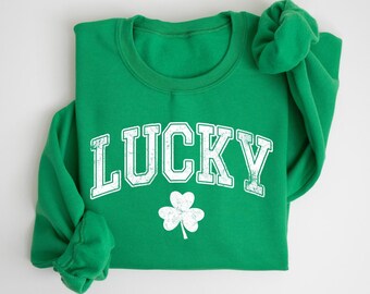 Retro Lucky Sweatshirt, Womens St Patricks Day Sweater, Happy Irish Day Shirt, Shenanigans Shamrock T-Shirt, Four Leaf Clover