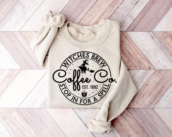 Witches Brew Coffee Co Sweatshirt, Cute Halloween Sweatshirt, Womens Coffee Lover Sweatshirt, Halloween Witches Shirt, Funny Halloween Shirt