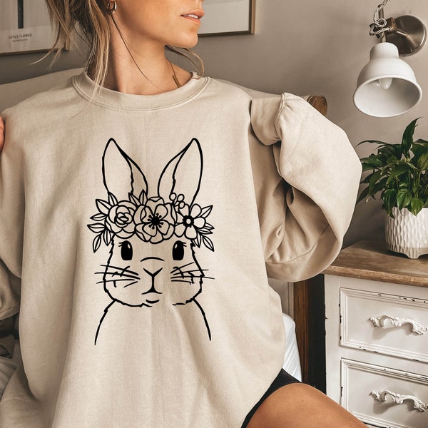 Floral Bunny Sweatshirt, Easter Bunny Sweatshirt, Kid's Easter Sweatshirt, Cute Easter Sweatshirt, Easter Day Sweatshirt for Woman