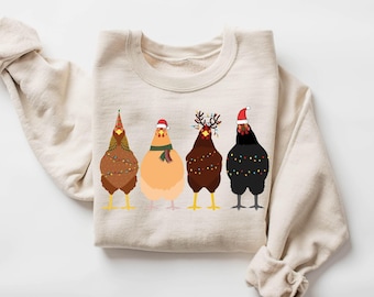 Сute Christmas Chickens Sweatshirt : Holiday Farm Sweater, Funny Xmas Outfit, Christmas Graphic Tee