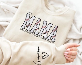 Custom Baseball Mama Sweatshirt with Kids Name on Sleeve, Baseball Mom Gift, Baseball Season Shirt, Sports Mom Gift, Baseball Game Shirt