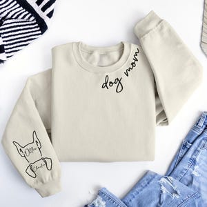 Custom Dog Mom Sweatshirt With Ears Name On Sleeve, Personalize Mom Gift, Mothers Day Gift Dog Mom, Dog Lover Mom Gift, Christmas Gift Mom image 3