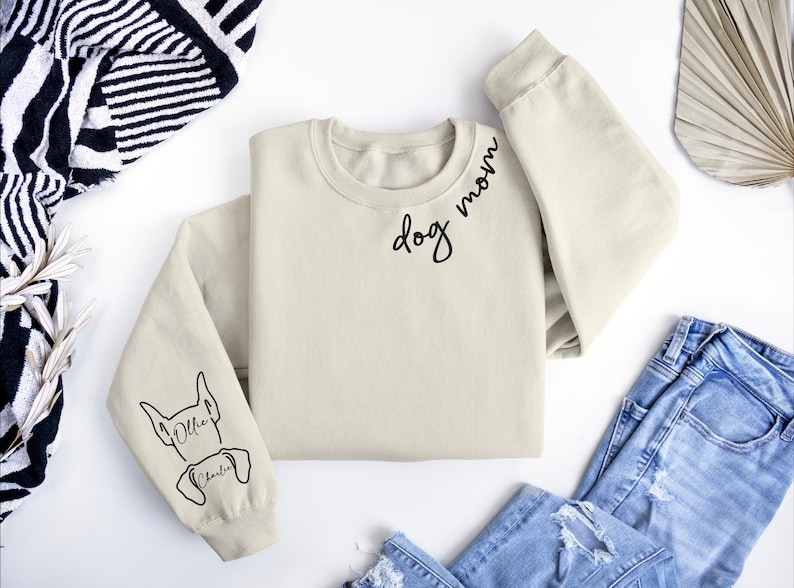 Custom Dog Mom Sweatshirt With Ears Name On Sleeve, Personalize Mom Gift, Mothers Day Gift Dog Mom, Dog Lover Mom Gift, Christmas Gift Mom image 3