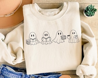 Сute Ghost Reading Books Sweatshirt, Cute Books Lovers Halloween Shirt, Halloween Ghost Shirt, Bookish Halloween Shirt, Spooky Season