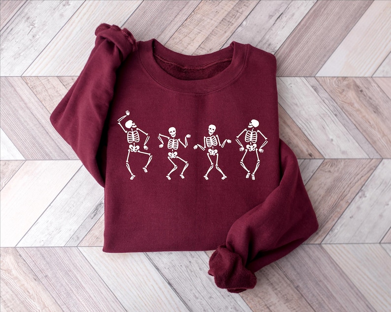 Dancing Skeleton Sweatshirt, Skeleton Halloween Shirt, Womens Halloween Shirt, Halloween Party Shirt, Cute Halloween Gift, Fall Graphic Tee Bild 6