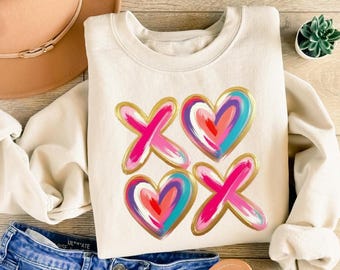 Brushstroke XOXO Sweatshirt, Womens Valentines Heart Sweater, Love Valentines Shirt, Valentines Day Gift