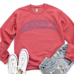 Womens America Sweatshirt, USA America Crewneck, 4th of July Sweatshirt, Patriotic Sweatshirt, Red White and Blue, Fourth July Sweatshirt