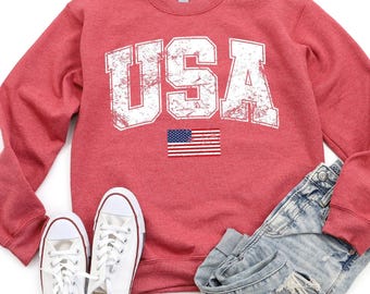Retro USA Sweatshirt, Womens USA Crewneck Sweatshirt, USA