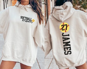 Personalized Softball Mom Kids Name & Number Sweatshirt, Custom Mama Softball Shirt, Softball Game Season Shirt, Game Day Softball Mama Gift