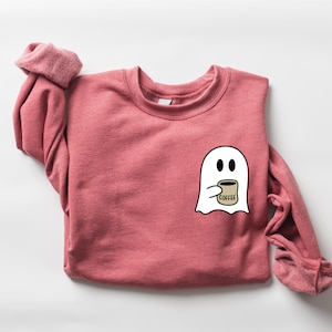 Yihaojia Embroidered Halloween Sweatshirt - Spooky Season Ghost Graphic Pullover For Women, Fall Casual Top - View #12