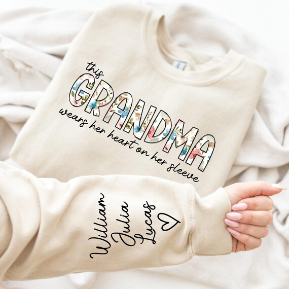 Personalize Grandma Sweatshirt with Grandkids Name on Sleeve, Mother Day Gift for Nana, Mothers Day Sweatshirt, Gift For Mimi Gigi Mommy Mom