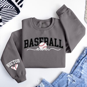 Personalize Baseball Mom Kids Name On Sleeve Sweatshirt, Baseball Season Shirt, Mom Baseball Sweater, Baseball Mama Shirt, Baseball Mom Gift image 5
