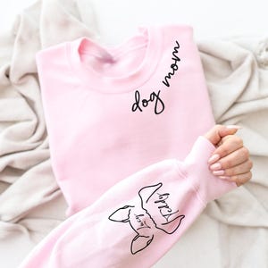 Custom Dog Mom Sweatshirt With Ears Name On Sleeve, Personalize Mom Gift, Mothers Day Gift Dog Mom, Dog Lover Mom Gift, Christmas Gift Mom image 4