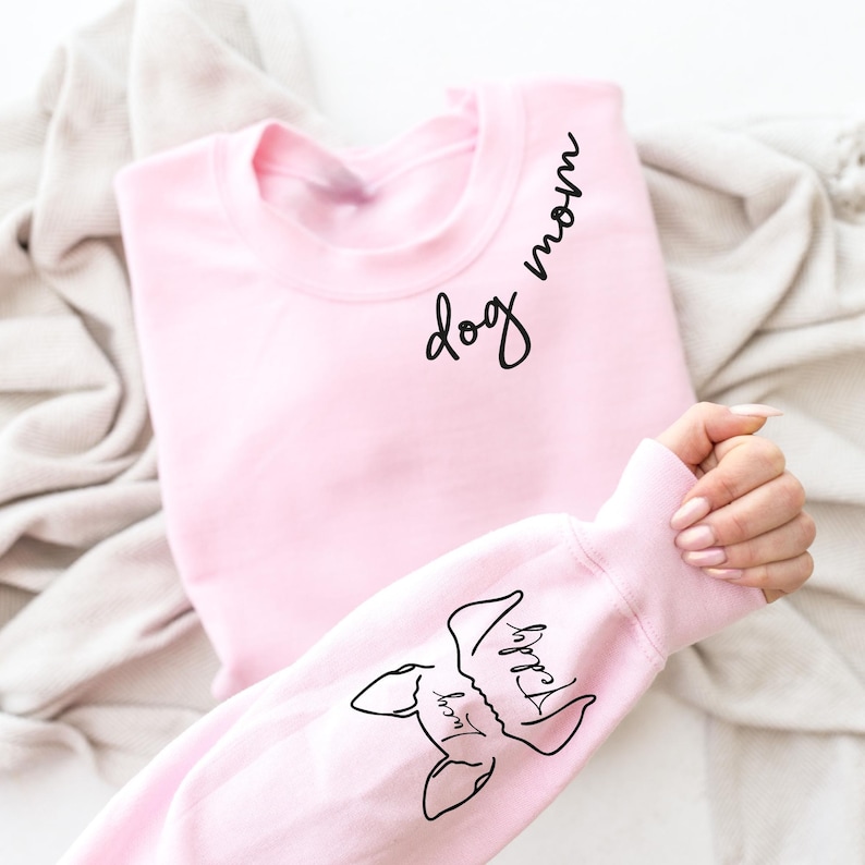 Custom Dog Mom Sweatshirt With Ears Name On Sleeve, Personalize Mom Gift, Mothers Day Gift Dog Mom, Dog Lover Mom Gift, Christmas Gift Mom image 4