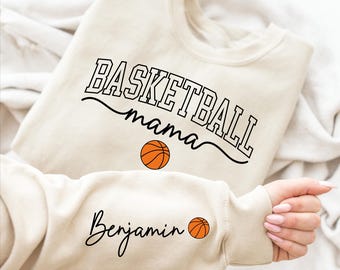 Basketball Mama Kid Name On Sleeve Sweatshirt, Basketball Mom Shirt, Basketball Game Day, Basketball Team Shirt, Mama Basketball Season Gift
