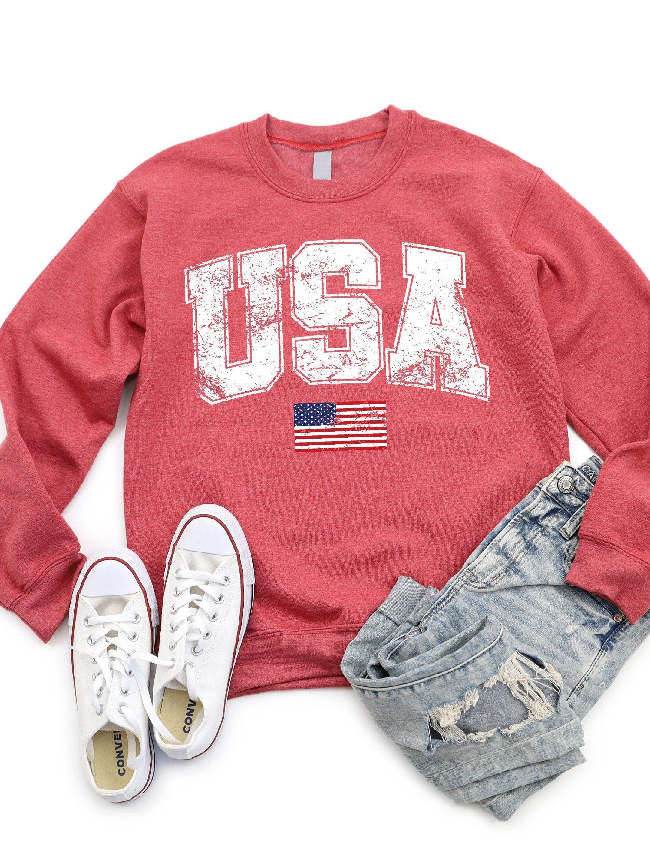 Retro USA Sweatshirt, Womens USA Crewneck Sweatshirt, USA