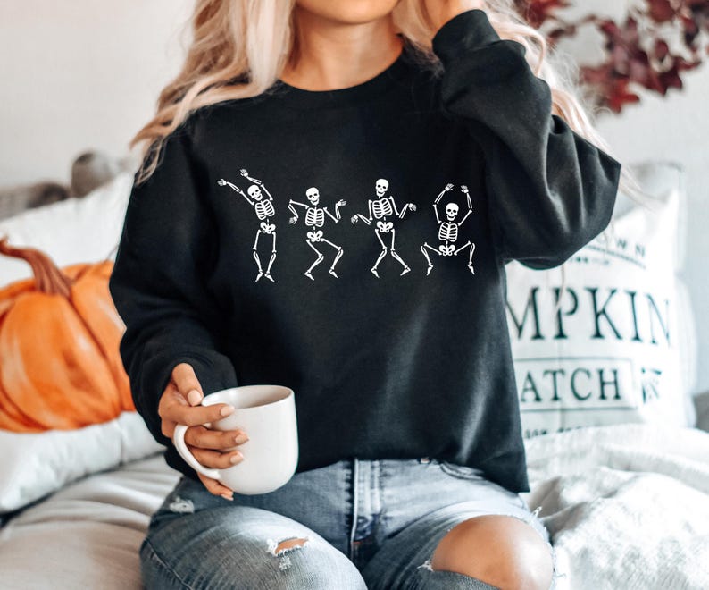 Dancing Skeleton Sweatshirt, Skeleton Halloween Shirt, Womens Halloween Shirt, Halloween Party Shirt, Cute Halloween Gift, Fall Graphic Tee image 5