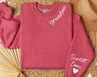 Personalize Grandma With GrandKids Name On Sleeve Sweatshirt, Mother's Day Sweatshirt, Mother's Day Gift,  New Granny Gift, Nana Mimi Shirt
