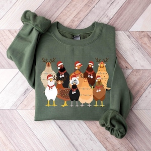 Сute Christmas Chickens Sweatshirt, Christmas Farm Animals Sweatshirt, Womens Christmas Chicken Sweatshirt,Christmas Holiday Sweatshirt Gift